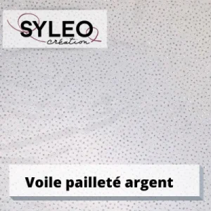 Tissu voile blanc pailleté argenté