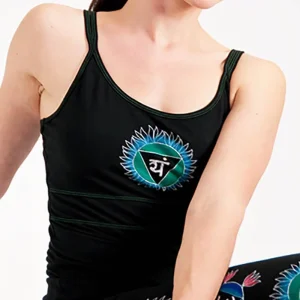 Tee shirt yoga femme Anahata chakra - soutien intégré noir