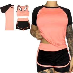 Tenue de Sport Femme 3 Pièces Orange et Noir