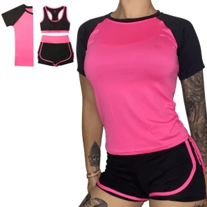 Tenue de Sport Femme 3 Pièces Rose et Noir